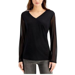 Willow Drive Mesh-Sleeve Wrap Top Black S